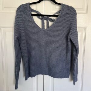 Dusty Blue Cropped Woven Heart Sweater Size S